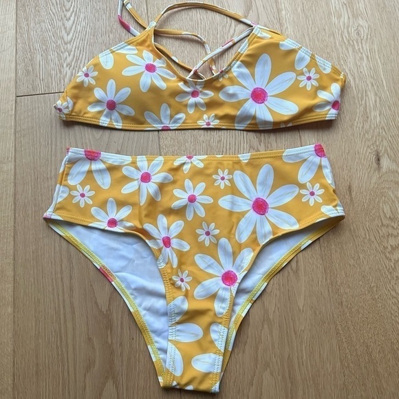 ROMWE FLORAL YELLOW HIGH WAIST BIKINI - M - Picture 4 of 9